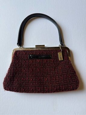 Vintage The Sak Elliott Lucca Tweed Knit Frame Bag Merlot Red Black Bow Handbag